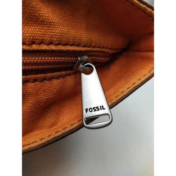 Fossil Orange Pebbles Leather Double Handle Zipper Tote Shoulder Bag - Picture 5 of 13